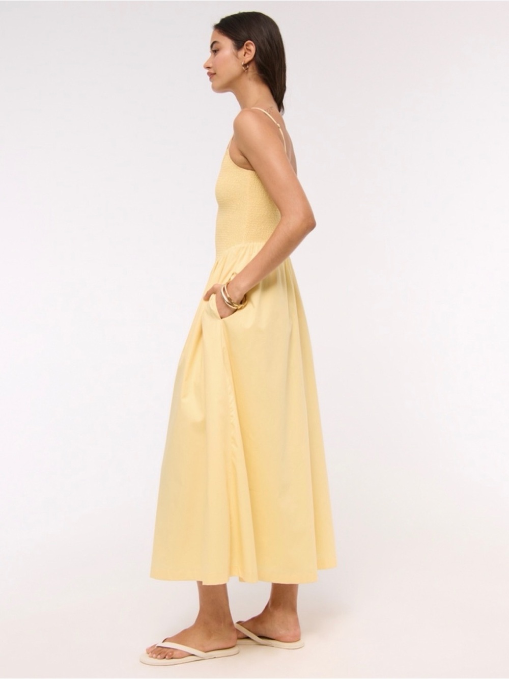 Abercrombie Yellow Smocked Bodice Midi Dress - NWT - Picture 3 of 6